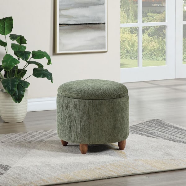 OSP Home Furnishings Lyra Storage Ottoman in Pine Fabric with Medium Oak Legs