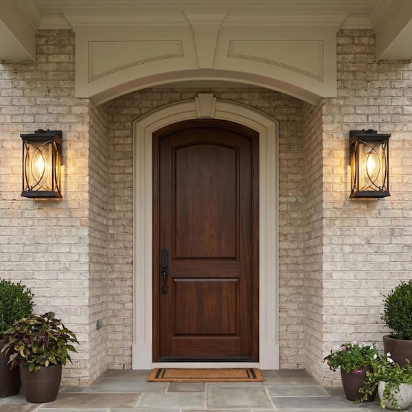 Black Outdoor Wall Lantern 13.8 in. Dusk to Dawn Hardwired with