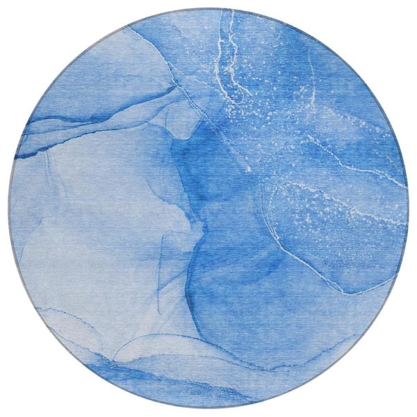 HomeRoots Blue 8 ft. Round Abstract Indoor / Outdoor Area Rug