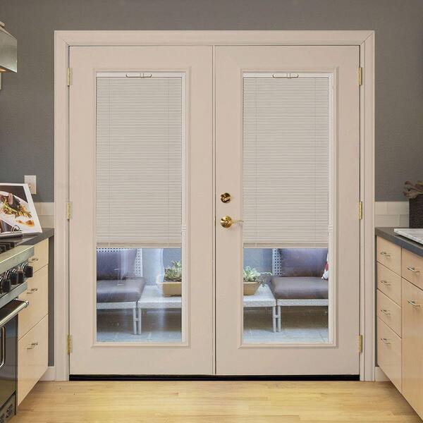 60 in. x 80 in. Canyon View Steel Prehung Left-Hand Inswing Mini Blind Patio Door in Vinyl Frame with Brickmold