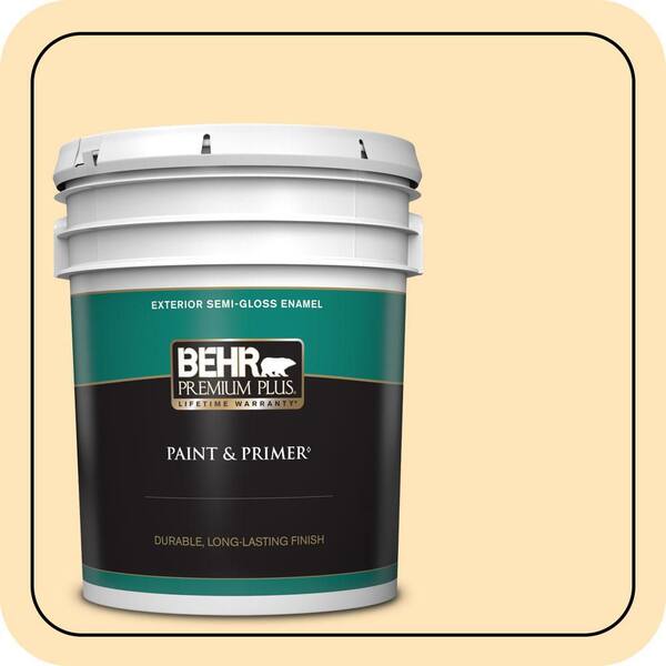 BEHR PREMIUM PLUS 5 gal. #300A-2 Whisper Yellow Semi-Gloss Enamel Exterior Paint & Primer