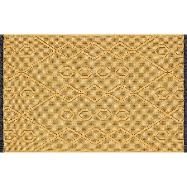 Alma Gold 2 ft. x 3 ft. Geometric Machine Washable Indoor Area Rug