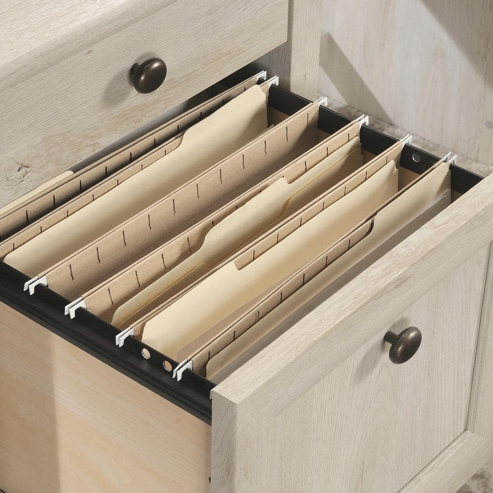 Chalked Chestnut L-Shaped Computer Desk with Drawer and Filing Cabinet
