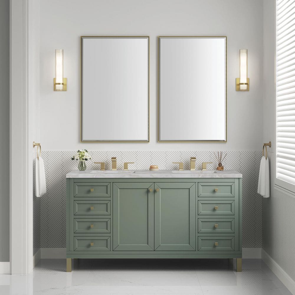 Chicago 60.0 in. W x 23.5 in. D x 33.76 in. H Double Bath Vanity in Smokey Celadon with Quartz Victorian Silver Top price history on PriceWatchPro