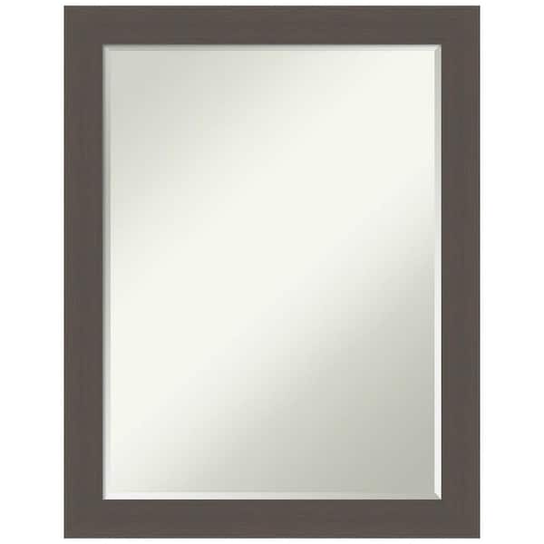 Amanti Art Brushed Pewter 21.5 in. x 27.5 in. Petite Bevel Modern Rectangle Framed Wall Mirror in Silver