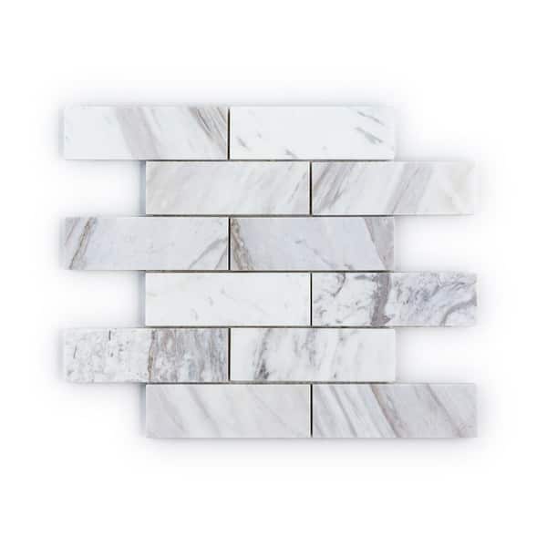 Tidewater 2"x6" Volakas White 11.875 in. x 11.875 in. Rectangle Honed Marble Wall/Floor Mosaic Tile (9.79 sq. ft./Case)