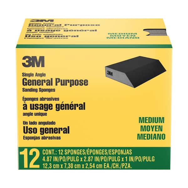 General Purpose Sanding Sponges 2 7/8 in. x 4-7/8 in x 1 in. Single Angle 60 Grit, Medium (12 Pack)