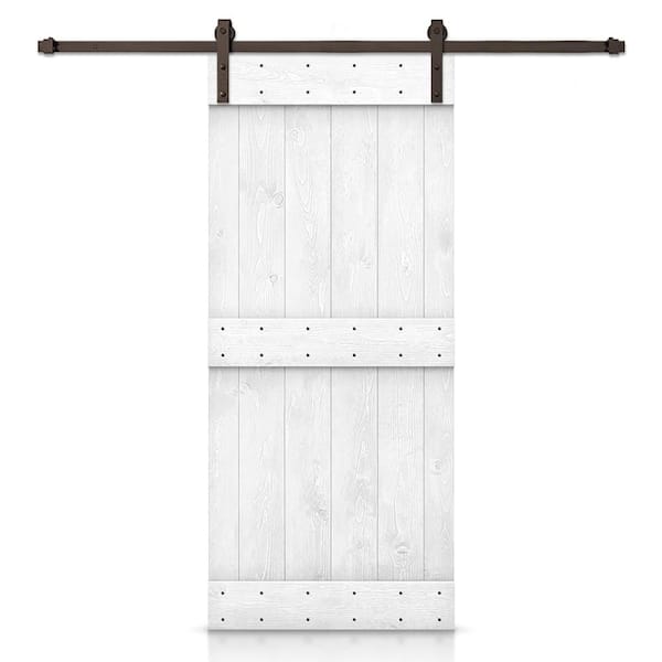 CALHOME 44 in. x 84 in. Distressed Mid-Bar Series Light Cream Stained DIY Wood Interior Sliding Barn Door with Hardware Kit