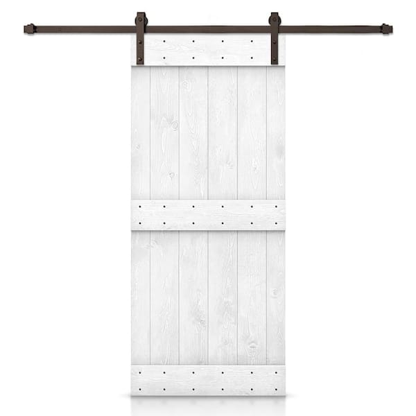 44 in. x 80 in. Mid-Bar Series Solid Core Light Cream Assembly Required Wood Sliding Barn Door with Hardware Kit