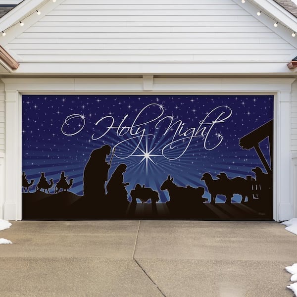 7 ft. x 16 ft. Nativity O'Holy Night Christmas Garage Door Decor Mural for Double Car Garage