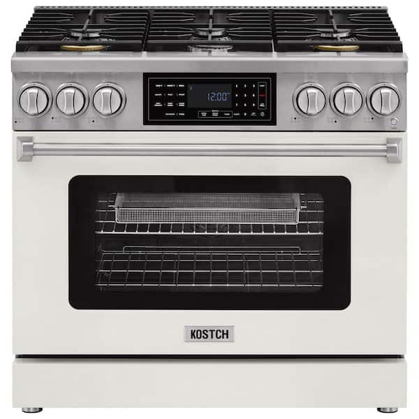 Tilt Panel 36 in. 6 Burners Freestanding Gas Range with 6.2 cu. ft. Self-Cleaning Air Fry Ture Convection Oven in White
