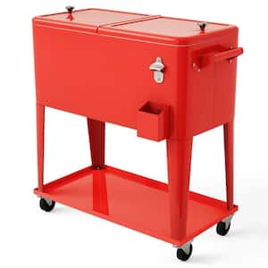 80 Qt. Outdoor Portable Rolling Party Cooler Cart Patio Mobile Ice Chests Beverage Icebox Beer Cola Cooler Trolley