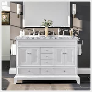 Elite Stamford 48 in. W x 24 in. D x 34 in. H Double Bath Vanity in White with White Carrara Marble Top with White Sinks