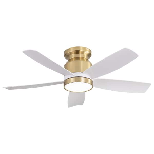 Jushua 42 in.Indoor White Flush Mount Ceiling Fans with LED Light 18W and Remote Control 5 ABS Fan Blades