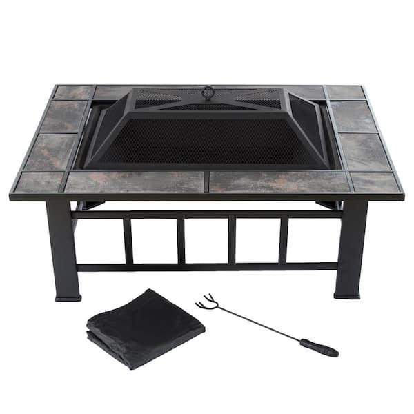 Pure Garden 37 in. Steel Rectangular Tile Fire Pit with