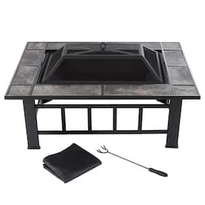 37 in. Steel Rectangular Tile Fire Pit with Cover
