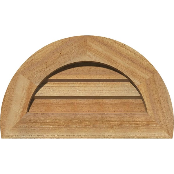 Ekena Millwork 23" x 14" Half Round Rough Sawn Western Red Cedar Wood Paintable Gable Louver Vent Non-Functional