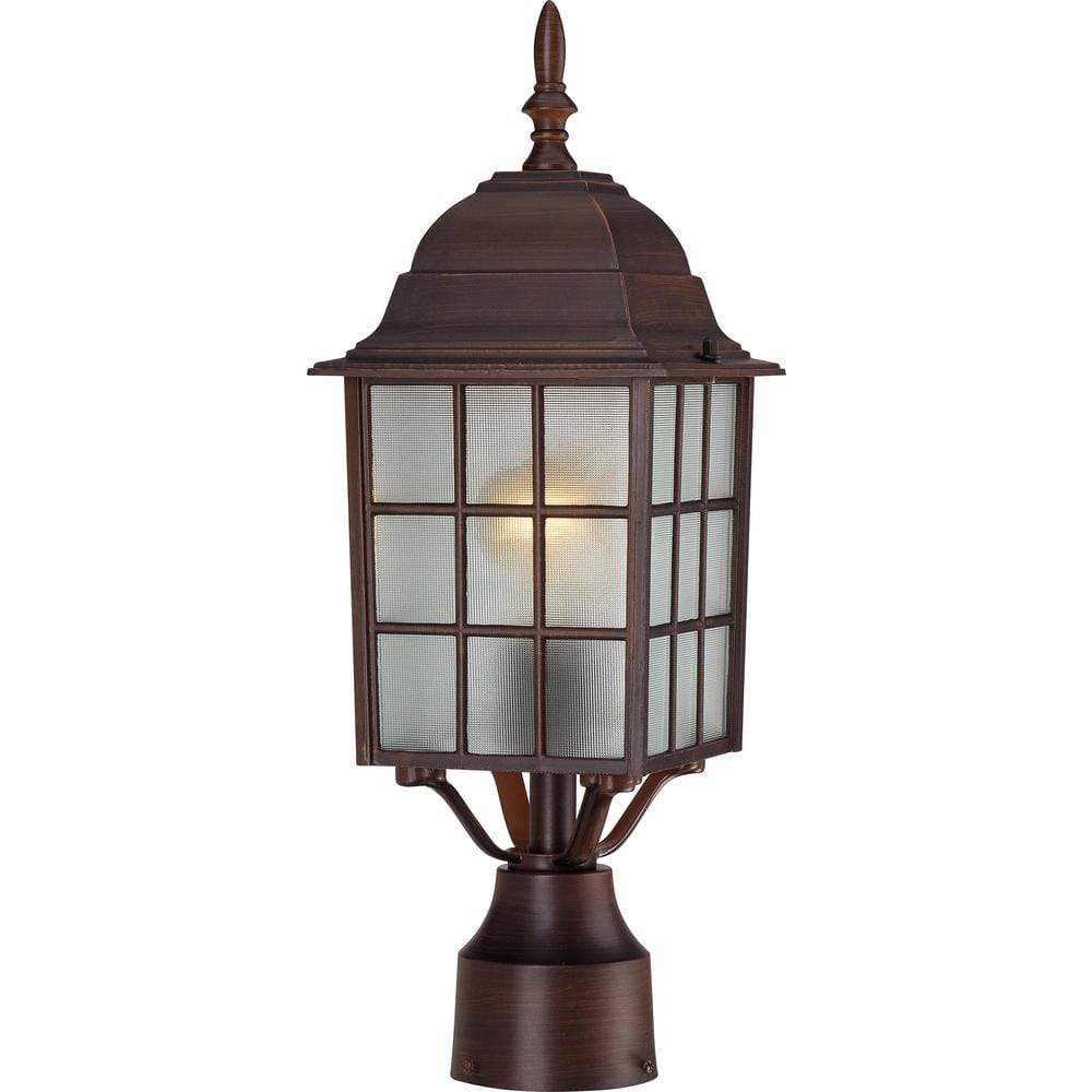 Transitional Rustic Bronze Outdoor Post Lantern with Frosted Glass
