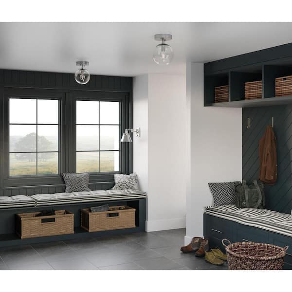 Progress Lighting Atwell Collection 6 in. 1-Light Brushed Nickel Semi-Flush Mount Mid-Century Modern with Clear Glass Shade