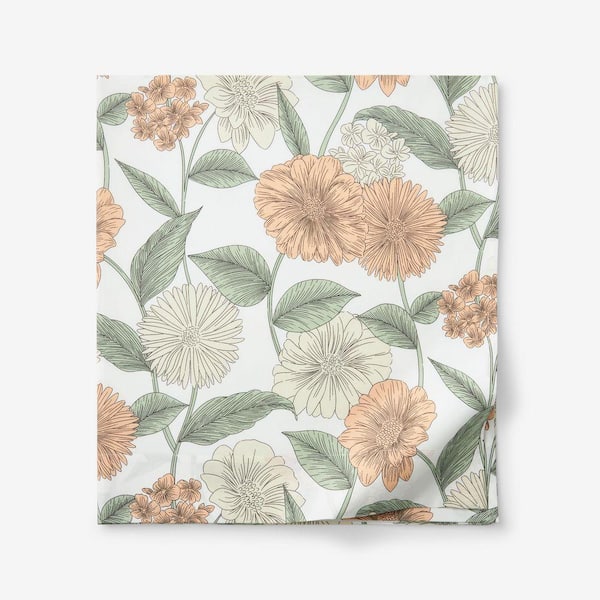 Company Cotton Meadow Blooms Ivory Multi Cotton Percale King/California King Flat Sheet