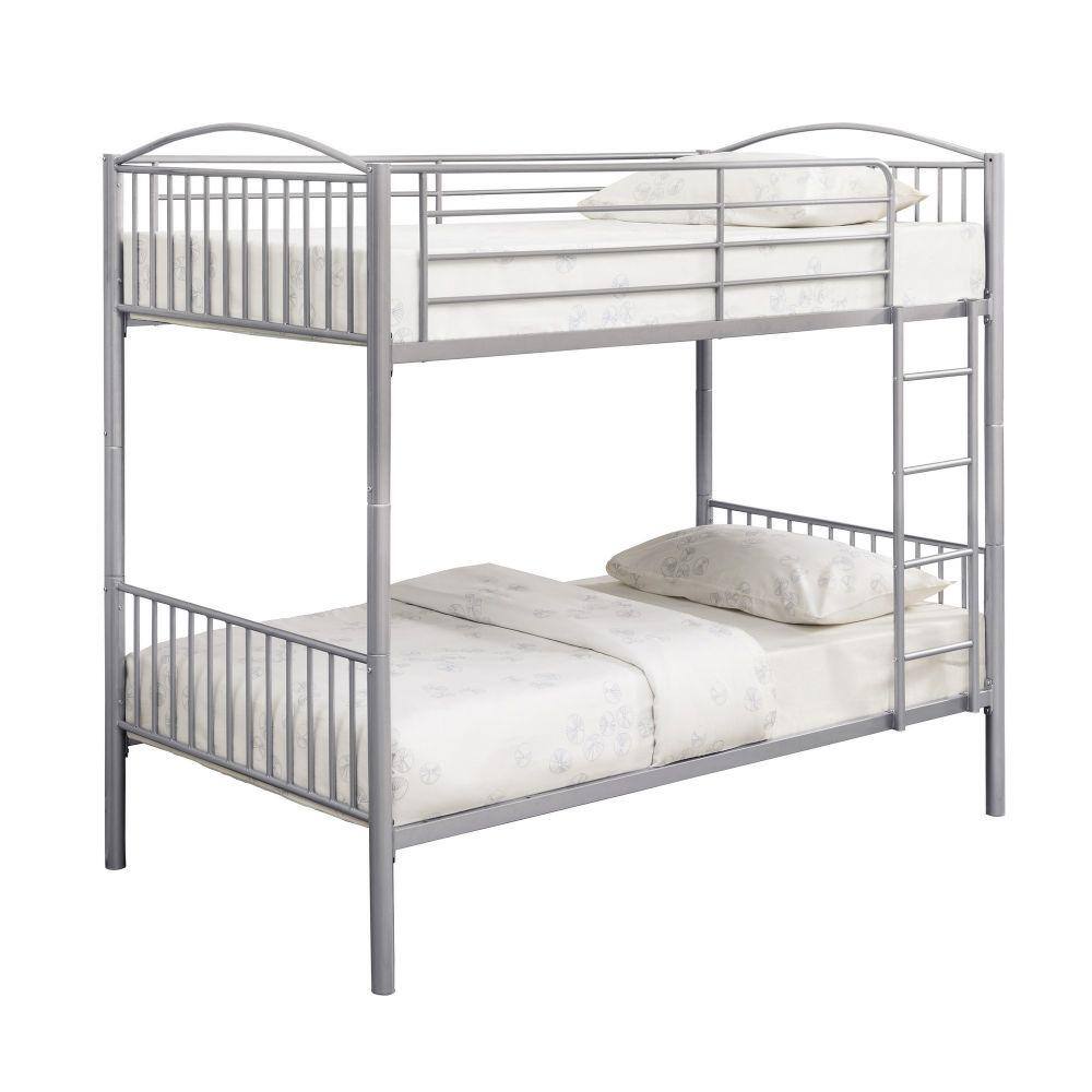 Benjara Demi Gray Metal Twin Bunk Bed with Slatted Round Curved Headboard BM280351 The Home Depot