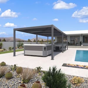 11.4 ft. x 27.2 ft. Gray Louvered Pergola Patio Aluminum Pergola with Adjustable Roof for Deck Backyard Hardtop Gazebo