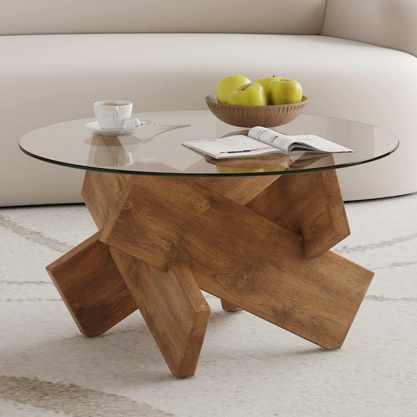 Polibi Modern 33.4 in. Natural Round Glass Coffee Table