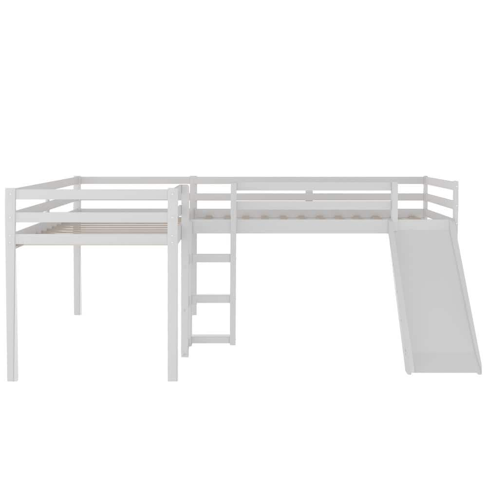 White L-Shaped Loft Bed with Ladders and Slide LC-952488 - The Home Depot