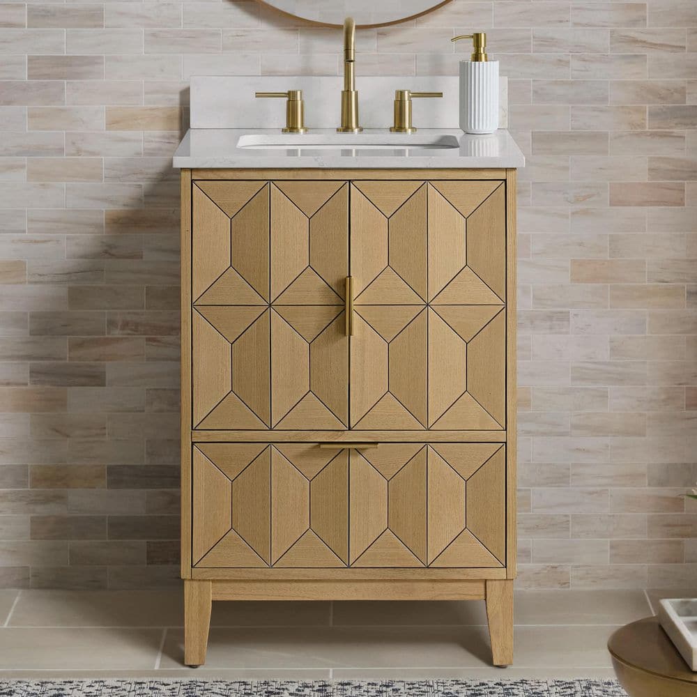 Kesset 24 in. Single Sink Light Oak Bath Vanity with White Engineered Carra