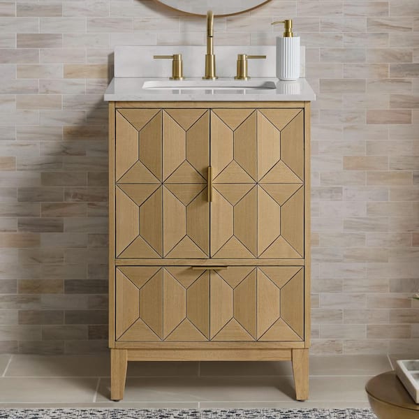 Kesset 24 in. Single Sink Light Oak Bath Vanity with White Engineered Carrara Top (Assembled)