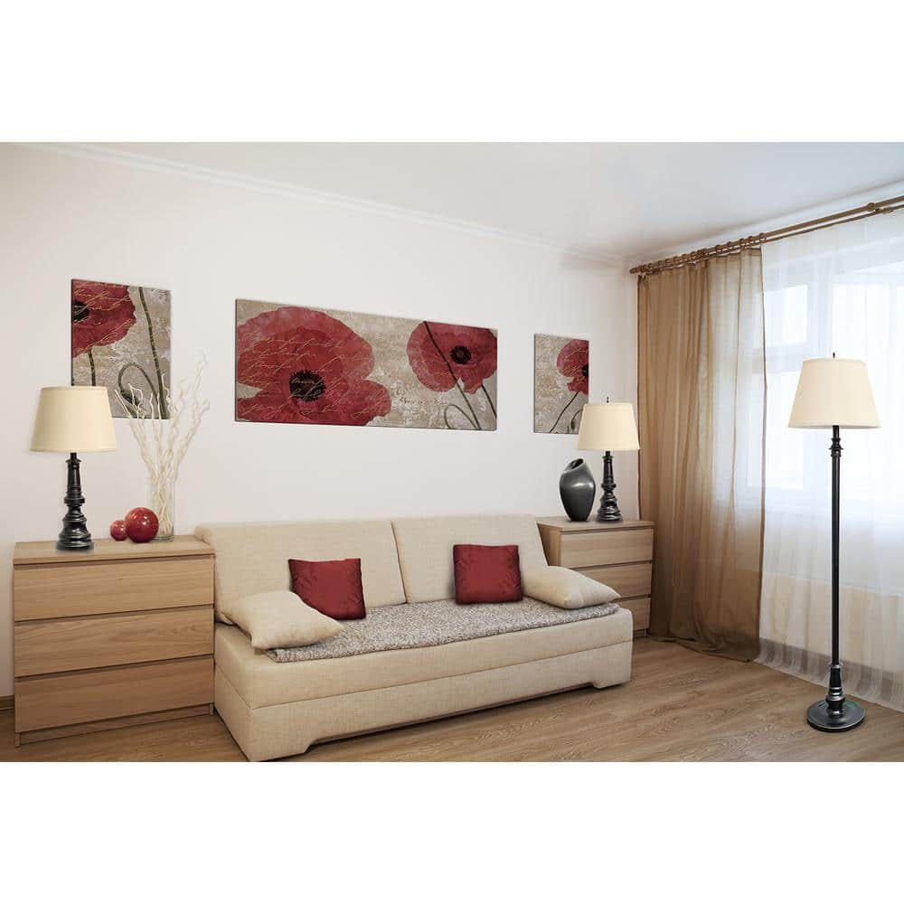 Elegant 3-Piece Bronze Lamp Set with Tan Fabric Shades