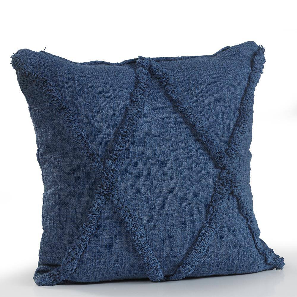 Navy Blue Cotton Diamond Tufted Square Throw Pillow 18"