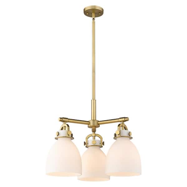 Innovations Newton Bell 100-Watt 3-Light Brushed Brass Shaded Mini Pendant Light with Painted Glass Shade