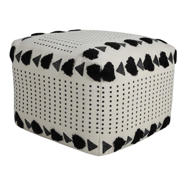 Textured Diamond Indoor Square Pouf, Black And White, 18