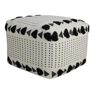 Textured Black / White 18 in. x 18 in. x 14 in. Dash and Dot Pouf Ottoman