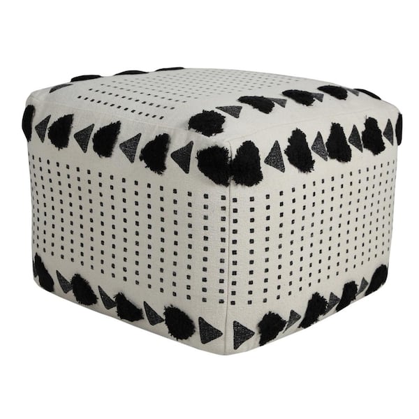 Unbranded Textured Black / White 18 in. x 18 in. x 14 in. Dash and Dot Pouf Ottoman