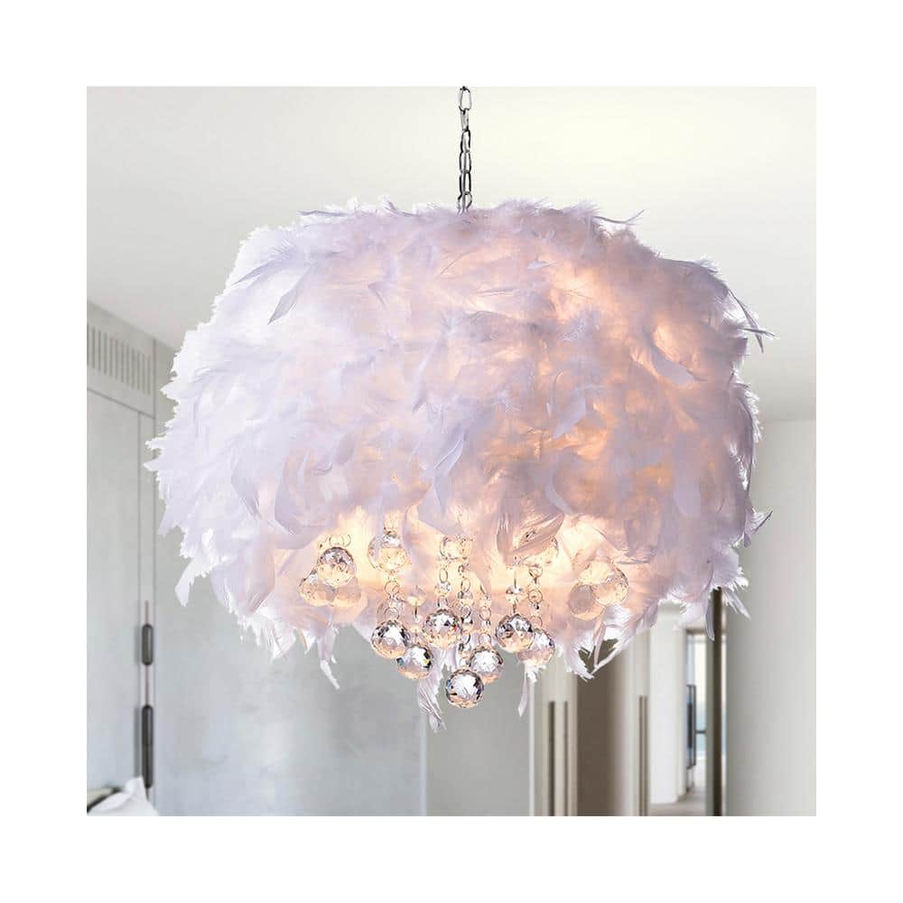 Finna White Crystal Feathered 15" Pendant Light