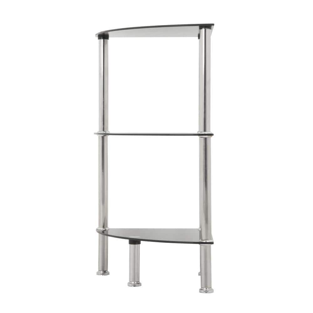 Black Glass and Chrome 3-Shelf Corner Unit