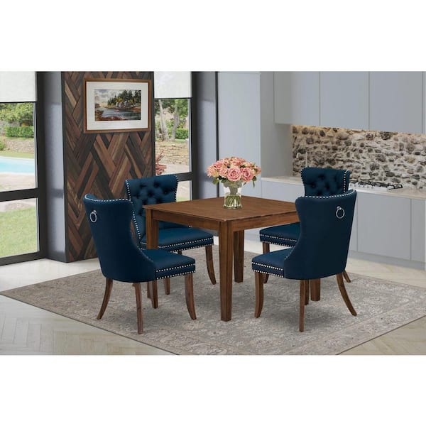 East West Furniture 5-Piece Antique Walnut Finish Solid Wood Top - Square Upholstered Dining Room Set - Seats 4