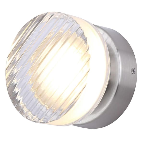 CANARM BENNI 5.375 in. 1-Light Brushed Nickel Integrated LED Wall-Light with Clear Acrylic Shade, Adjustable Color Temperature