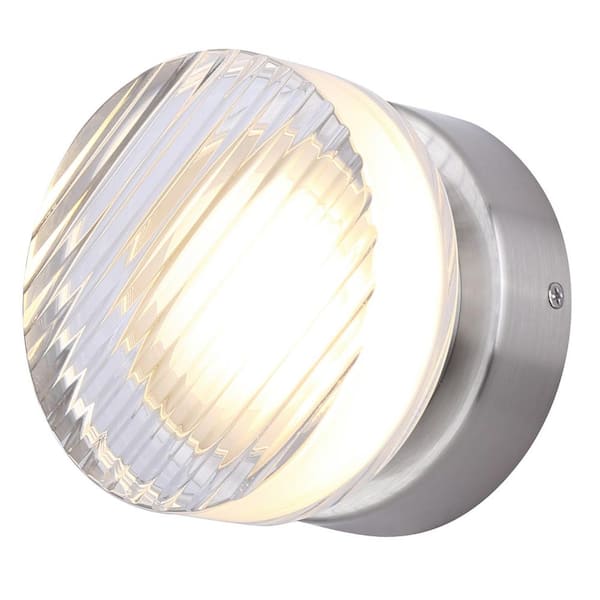 BENNI 5.375 in. 1-Light Brushed Nickel Integrated LED Wall-Light with Clear Acrylic Shade, Adjustable Color Temperature