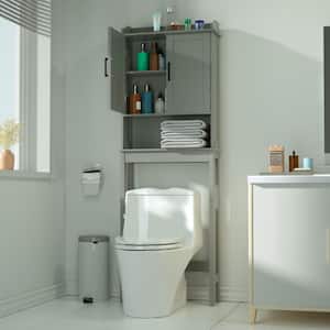 22.4 in. W x 66.9 in. H x 7.4 in. D Gray Bathroom Over-the-Toilet Storage with Adjustable Shelf and Doors