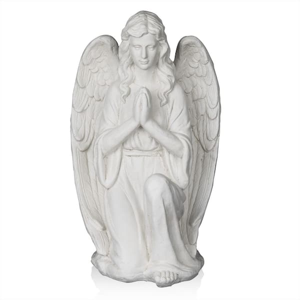 White 27 in. x 17 in. Irregular Ceramic Kneeling Praying Angel Statue Meaningful Decor for Garden Patio and Lawn