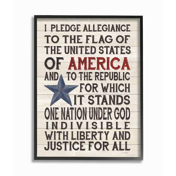 24 in. x 30 in. "Pledge of Allegiance Stars and Stripes Americana Rustic Black Framed Wall Art" by Jo Moulton