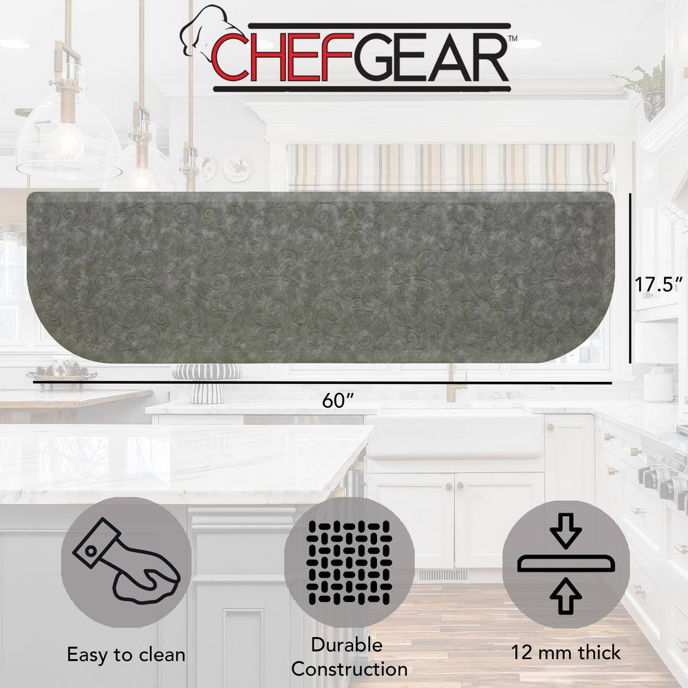 Gray Embossed Anti-Fatigue Memory Foam Kitchen Mat, 17.5 x 60