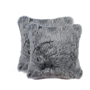 New Zealand Sheepskin Gray Solid 18 in. x 18 in. Throw Pillow (Set of 2)