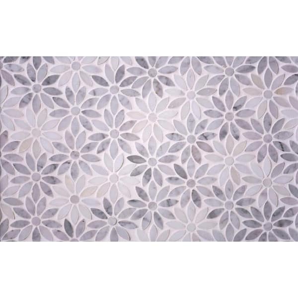 Apollo Tile Gray and White 4 in. x 5 in. Floral Polished Marble Mosaic Tile Sample (0.13 sq. ft./Piece)