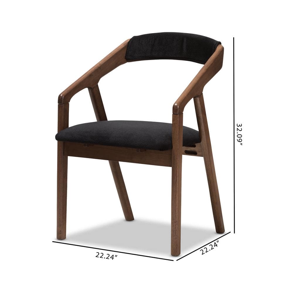 Elegant Mid-Century Modern Black Velvet and Walnut Wood Dining Chairs, Set of 2