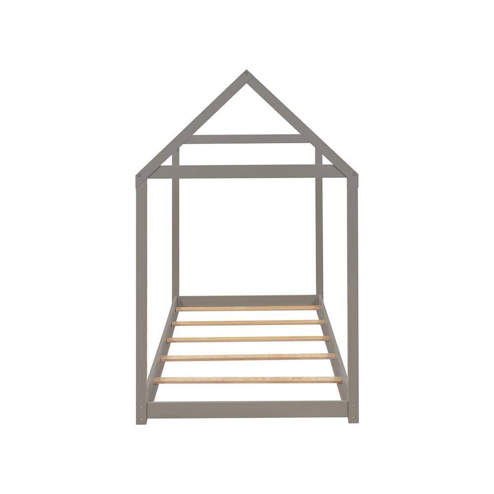 Grey No Box Spring Needed House Bed Twin Bed with Roof Kids House Twin Bed Frame price history on PriceWatchPro