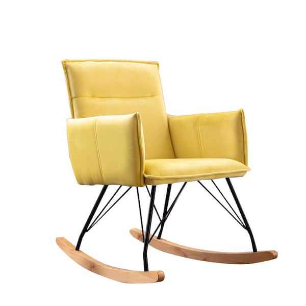 VERYKE Yellow Modern Velvet Rocking Chair Upholstered Accent Rocker Chair Lounge Chair with Arms